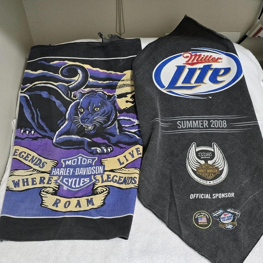 VTG‎ 80s Harley Davidson Bandana Purple Panther Legends Live Where Roam + Miller